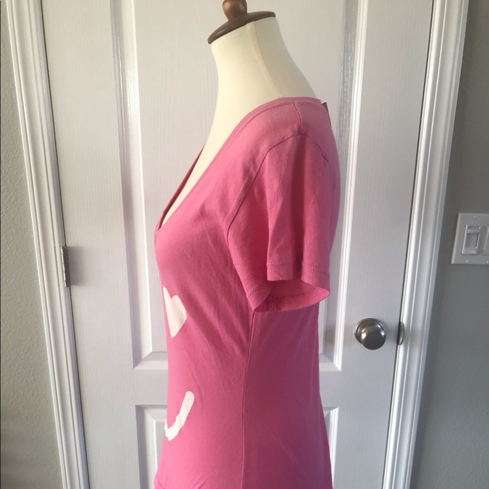 Pink Heart Smily Face V Neck Shirt Sz M
